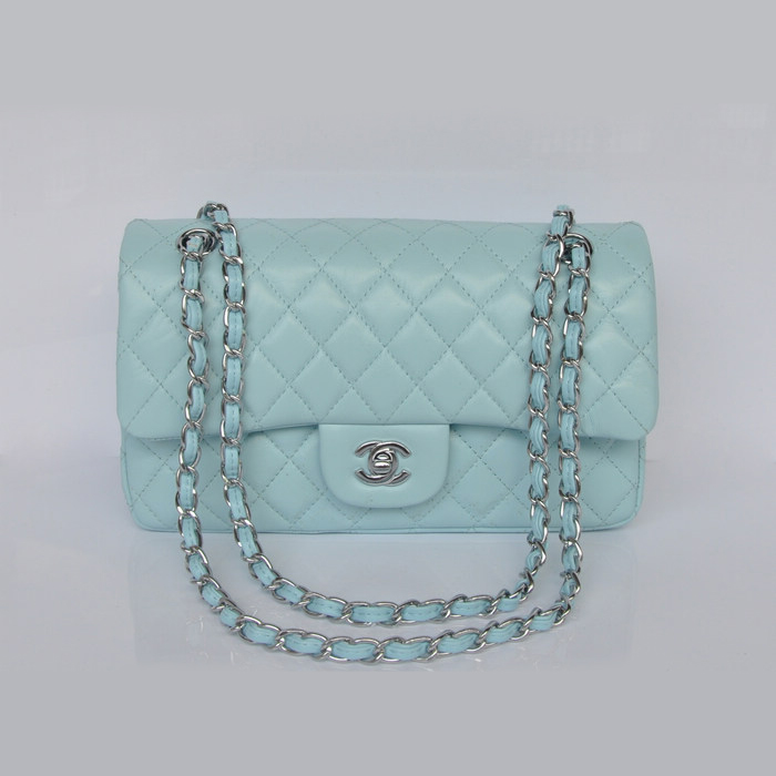 Chanel 2.55 Classic Flap Bag lake blue Sheepskin Leather Silver