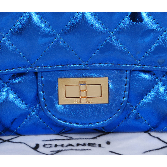 Chanel 2.55 Series Classic Flap Bag 1112 Blue Shiny Gold