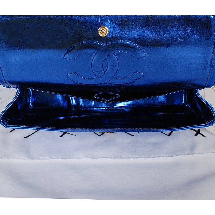 Chanel 2.55 Series Classic Flap Bag 1112 Blue Shiny Gold