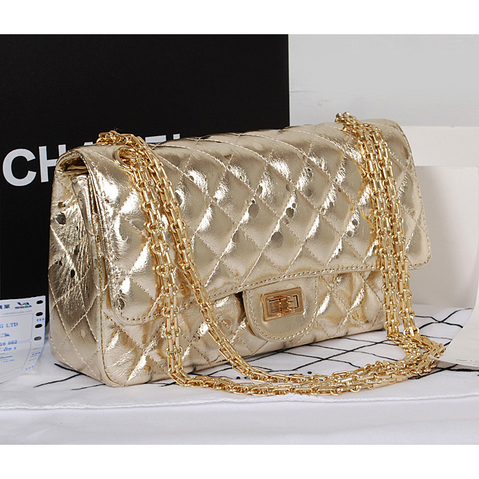 Chanel 2.55 Series Classic Flap Bag 1112 Gold Shiny Gold