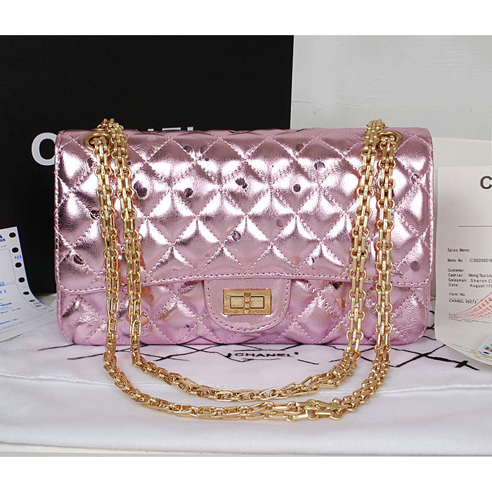 Chanel 2.55 Series Classic Flap Bag 1112 Pink Shiny Gold