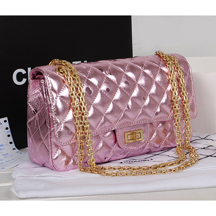 Chanel 2.55 Series Classic Flap Bag 1112 Pink Shiny Gold