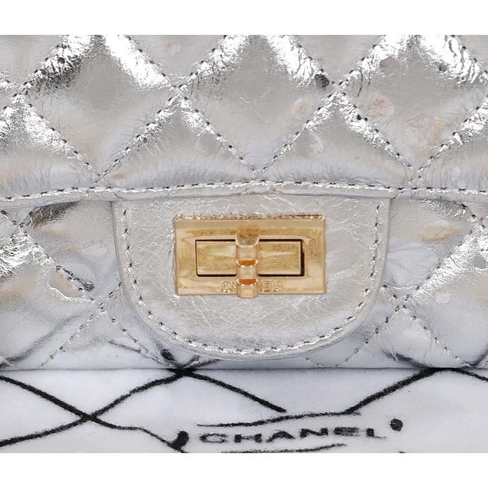 Chanel 2.55 Series Classic Flap Bag 1112 Silver Shiny Gold