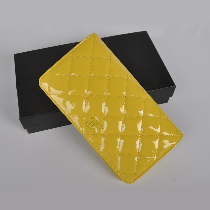 Chanel A001 Patent leather Long Two-Fold Wallets in Lemon