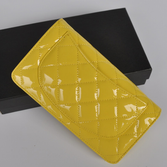 Chanel A001 Patent leather Long Two-Fold Wallets in Lemon