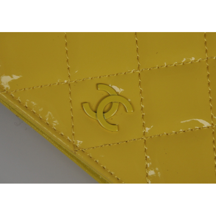 Chanel A001 Patent leather Long Two-Fold Wallets in Lemon