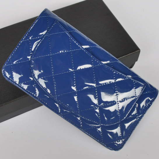 Chanel A001 Patent leather Long Two-Fold Wallets in Royalblue