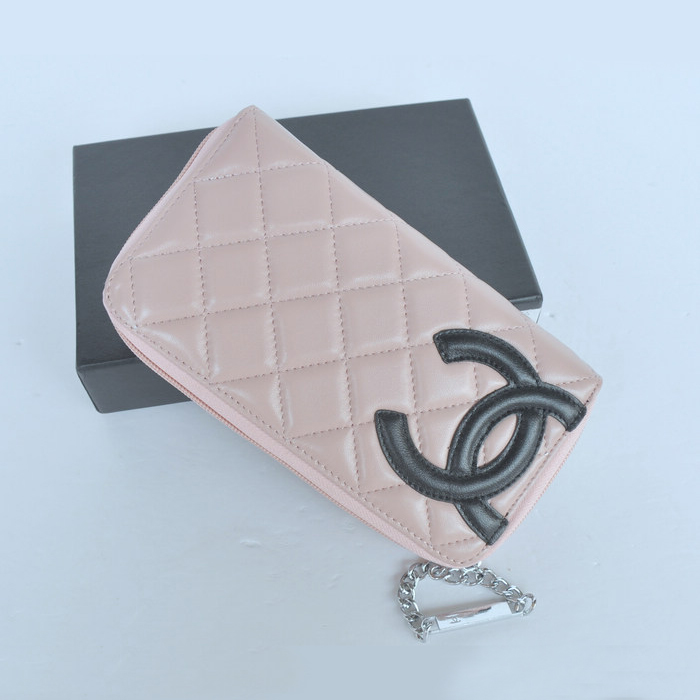 Chanel A169 Combon Sheepskin Zip Around Wallet pink&black