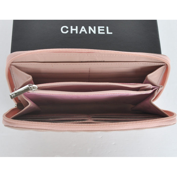 Chanel A169 Combon Sheepskin Zip Around Wallet pink&black