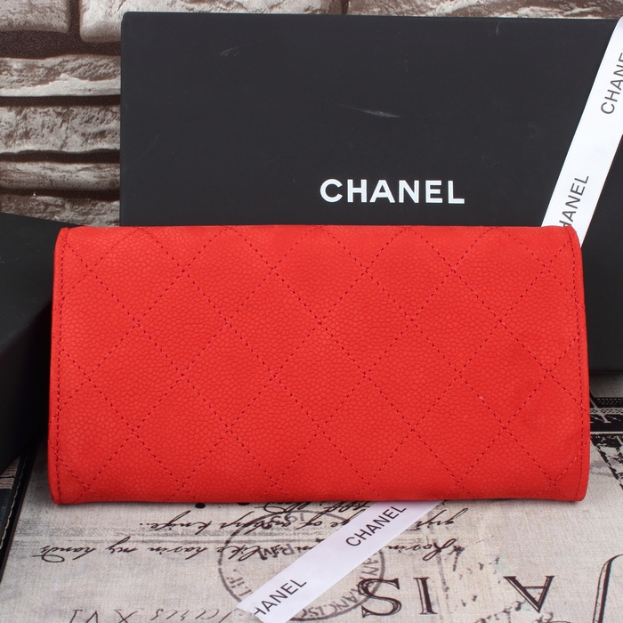 Chanel A2001 Orange Cannage Pattern Nubuck Leather Matelasse Long Wallet Silver