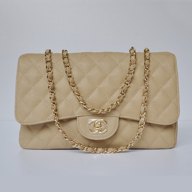 Chanel A28600 Caviar Leather Classic Flap Bag in Apricot with Gold