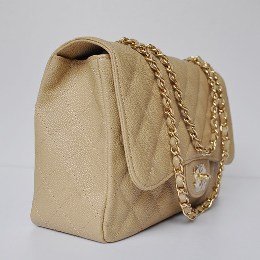 Chanel A28600 Caviar Leather Classic Flap Bag in Apricot with Gold