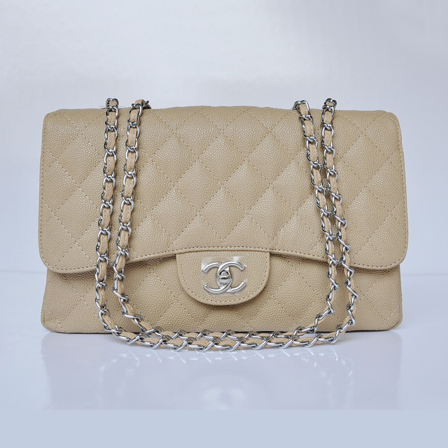 Chanel A28600 Caviar Leather Classic Flap Bag in Apricot with Silver