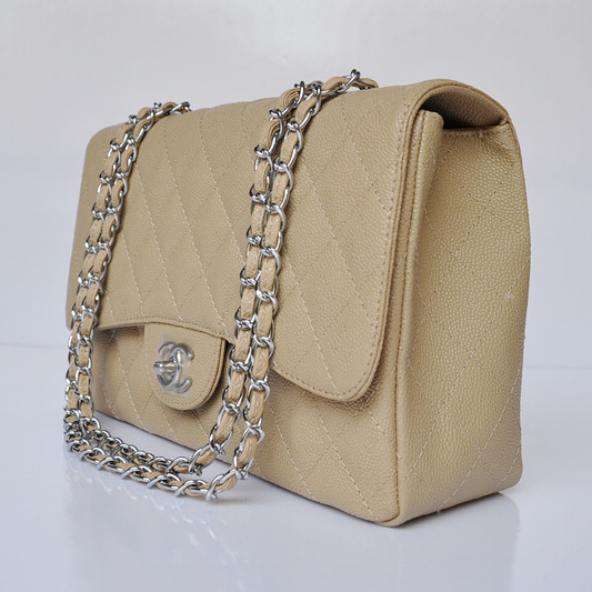 Chanel A28600 Caviar Leather Classic Flap Bag in Apricot with Silver