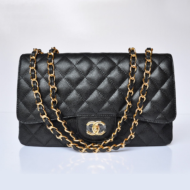 Chanel A28600 Caviar Leather Classic Flap Bag in Black with Gold