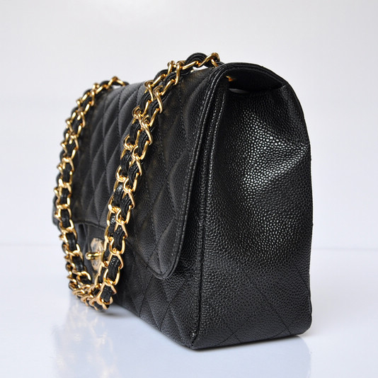 Chanel A28600 Caviar Leather Classic Flap Bag in Black with Gold