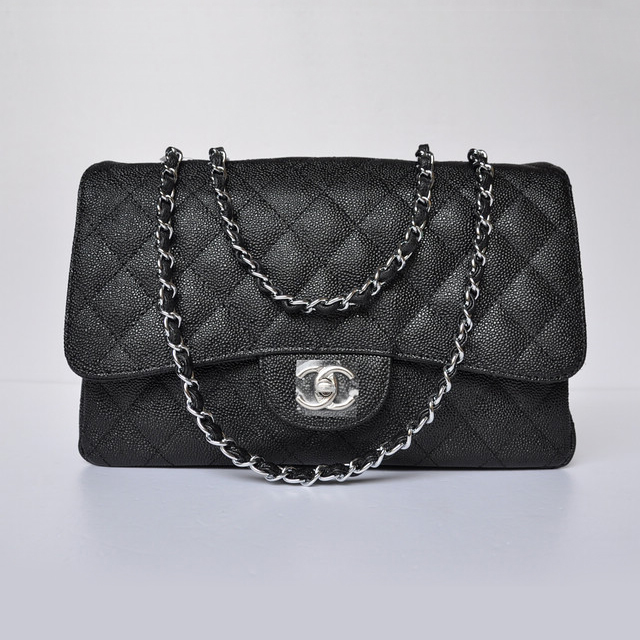 Chanel A28600 Caviar Leather Classic Flap Bag in Black with Silver