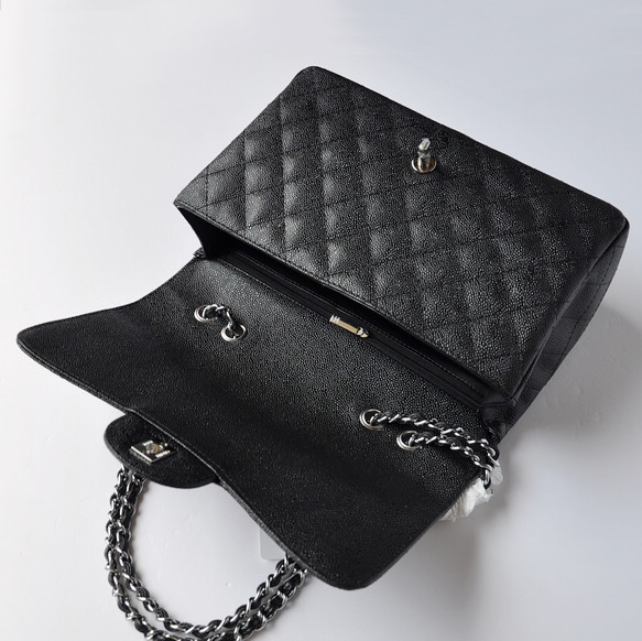 Chanel A28600 Caviar Leather Classic Flap Bag in Black with Silver