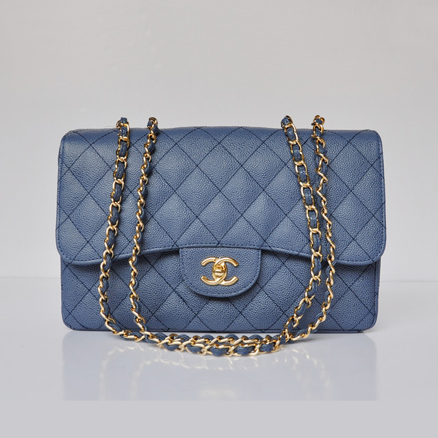 Chanel A28600 Caviar Leather Classic Flap Bag in Blue with Gold