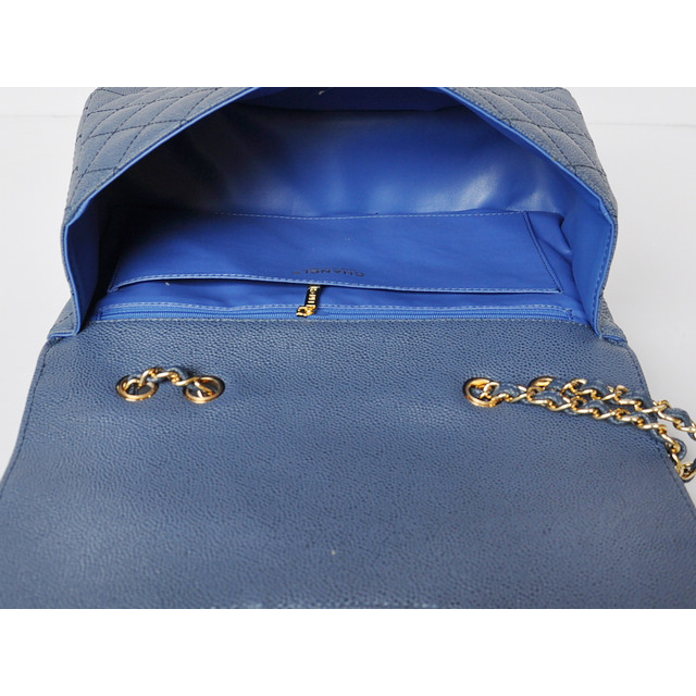 Chanel A28600 Caviar Leather Classic Flap Bag in Blue with Gold