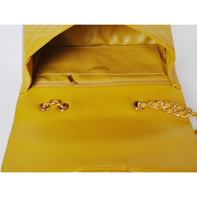 Chanel A28600 Caviar Leather Classic Flap Bag in Yellow with Gold