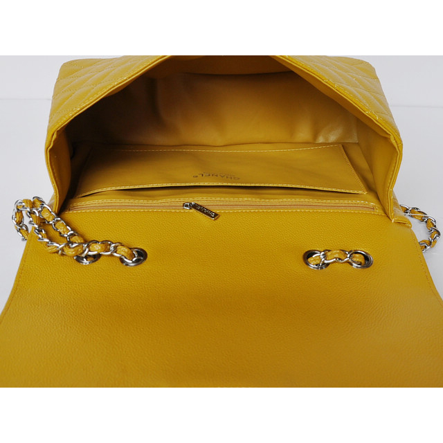 Chanel A28600 Caviar Leather Classic Flap Bag in Yellow with Silver