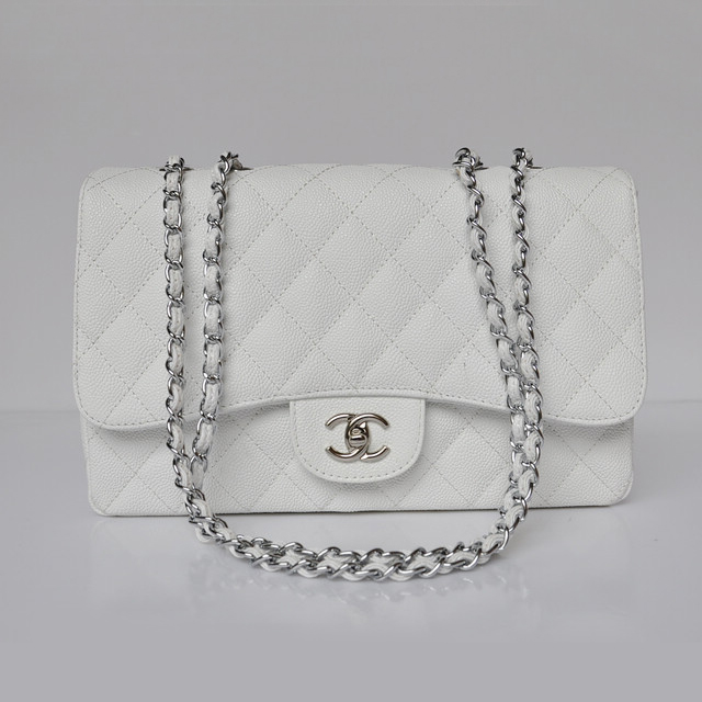 Chanel A28600 Caviar Leather Classic Flap Bag in white with Silver