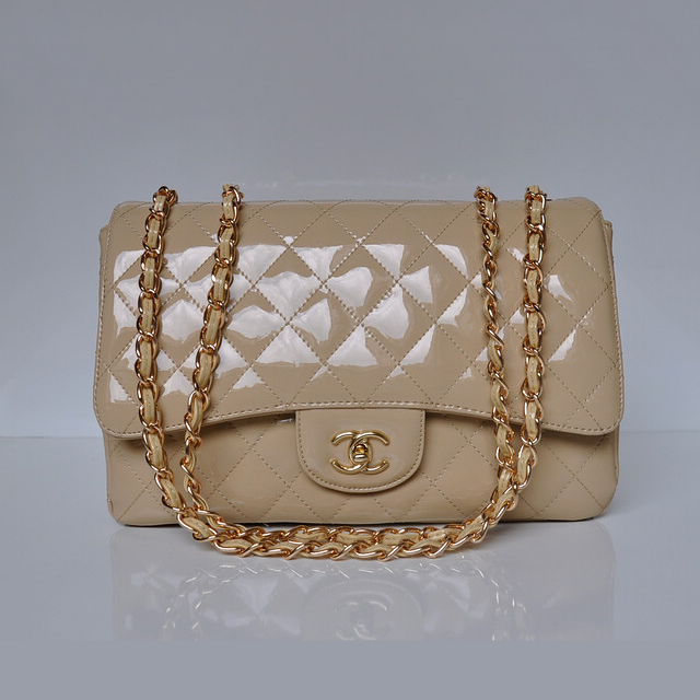 Chanel A28600 Patent Leather Classic Flap Bag in Apricot with Gold