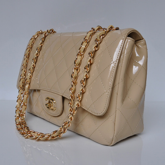 Chanel A28600 Patent Leather Classic Flap Bag in Apricot with Gold