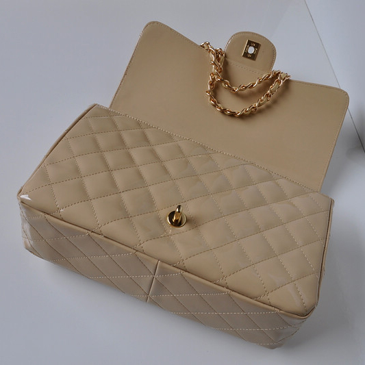 Chanel A28600 Patent Leather Classic Flap Bag in Apricot with Gold