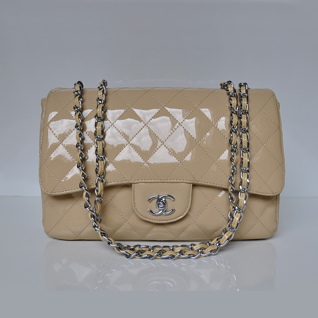 Chanel A28600 Patent Leather Classic Flap Bag in Apricot with Silver