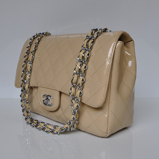 Chanel A28600 Patent Leather Classic Flap Bag in Apricot with Silver