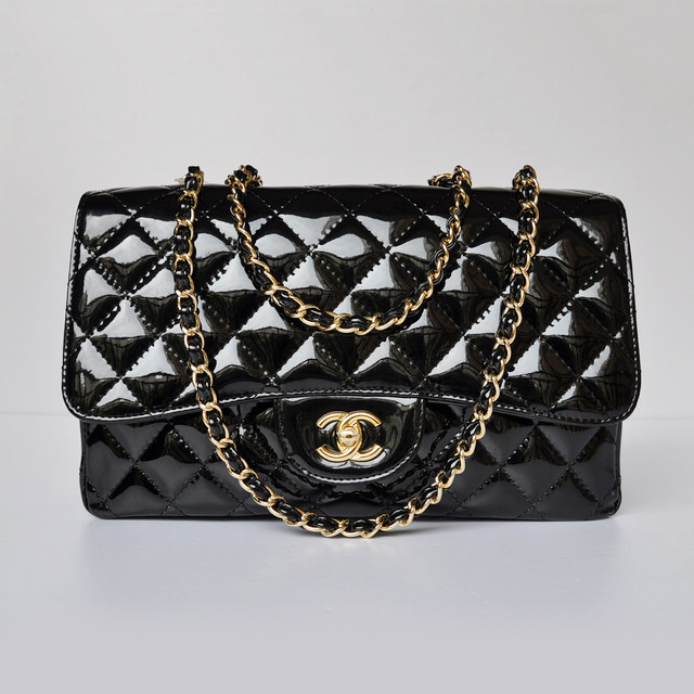 Chanel A28600 Patent Leather Classic Flap Bag in Black with Gold