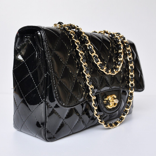 Chanel A28600 Patent Leather Classic Flap Bag in Black with Gold