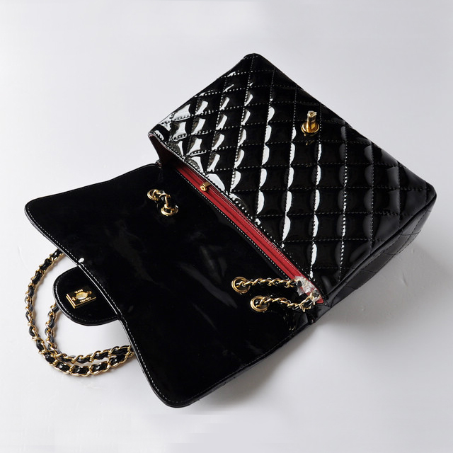 Chanel A28600 Patent Leather Classic Flap Bag in Black with Gold