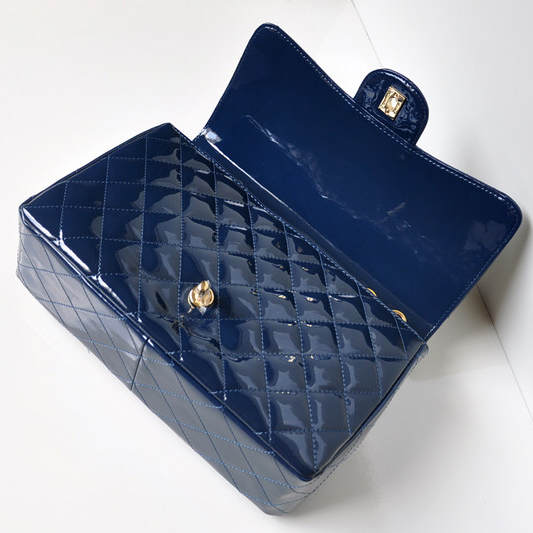 Chanel A28600 Patent Leather Classic Flap Bag in Blue with Gold