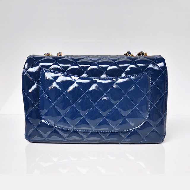 Chanel A28600 Patent Leather Classic Flap Bag in Blue with Gold