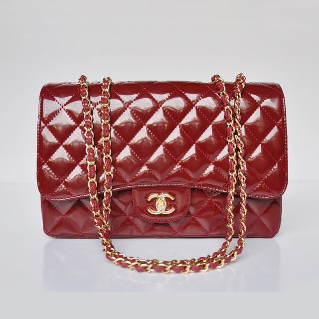 Chanel A28600 Patent Leather Classic Flap Bag in Claret with Gold