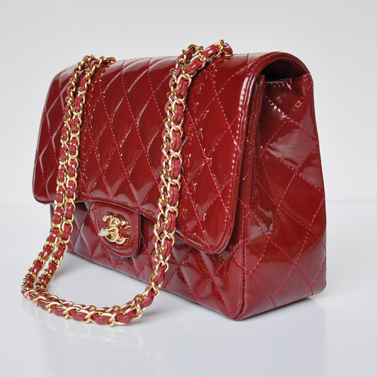 Chanel A28600 Patent Leather Classic Flap Bag in Claret with Gold