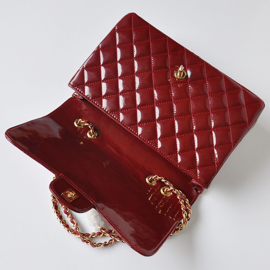 Chanel A28600 Patent Leather Classic Flap Bag in Claret with Gold