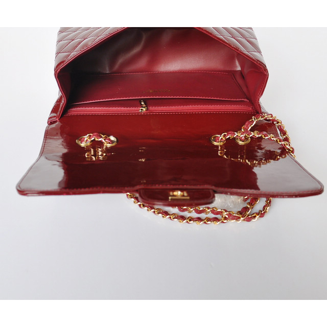 Chanel A28600 Patent Leather Classic Flap Bag in Claret with Gold