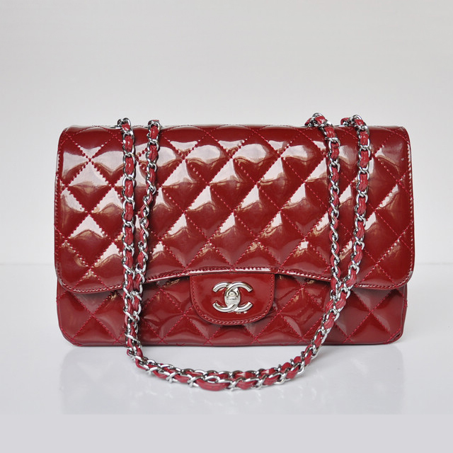 Chanel A28600 Patent Leather Classic Flap Bag in Claret with Silver