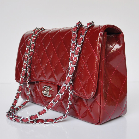 Chanel A28600 Patent Leather Classic Flap Bag in Claret with Silver