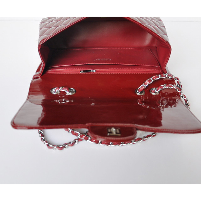 Chanel A28600 Patent Leather Classic Flap Bag in Claret with Silver