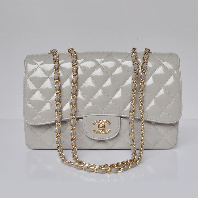 Chanel A28600 Patent Leather Classic Flap Bag in Grey with Gold