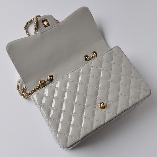 Chanel A28600 Patent Leather Classic Flap Bag in Grey with Gold