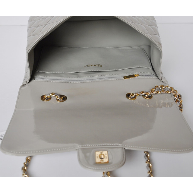 Chanel A28600 Patent Leather Classic Flap Bag in Grey with Gold