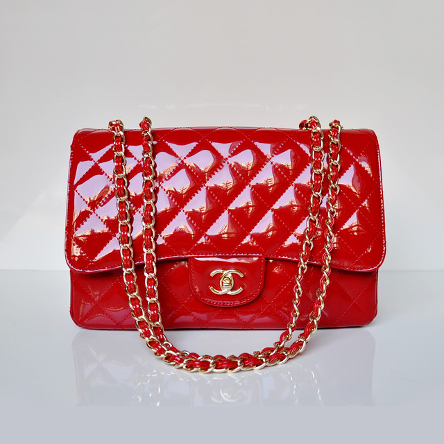 Chanel A28600 Patent Leather Classic Flap Bag in Red with Gold