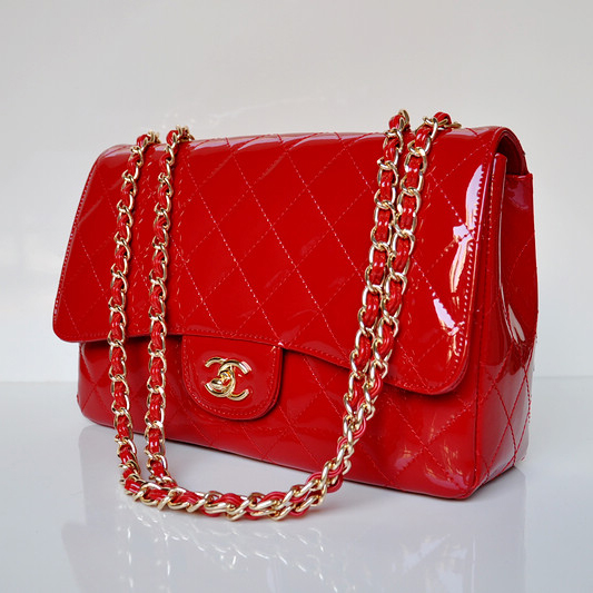 Chanel A28600 Patent Leather Classic Flap Bag in Red with Gold