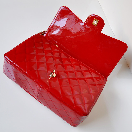 Chanel A28600 Patent Leather Classic Flap Bag in Red with Gold